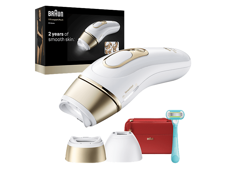Depiladora IPL - Braun Luz Pulsada Silk·expert Pro 5 PL5221, Depilación en casa, Sensor SmartSkinProtect, Cabezal Smart Flex y de precisión