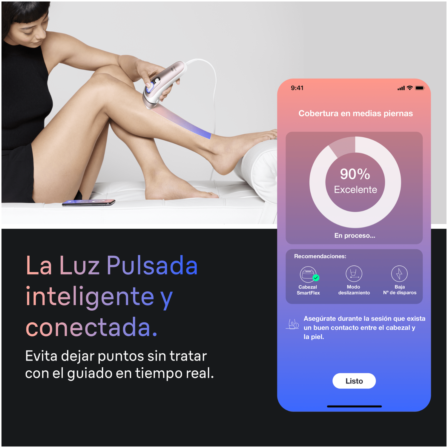 La luz pulsada inteligente y conectada. Evita dejar puntos  sin tratar con el guiado en tiempo real. 