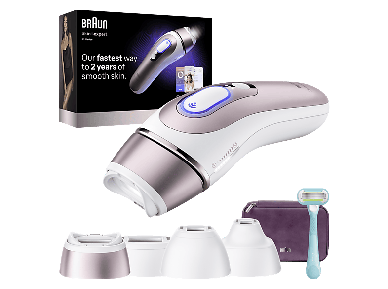 Depiladora IPL - Braun Luz Pulsada Smart Skin i·Expert PL7431, Depilación en casa, Con App e IA, SmartSkinProtect, Cabezal Flex + 3 cabezales