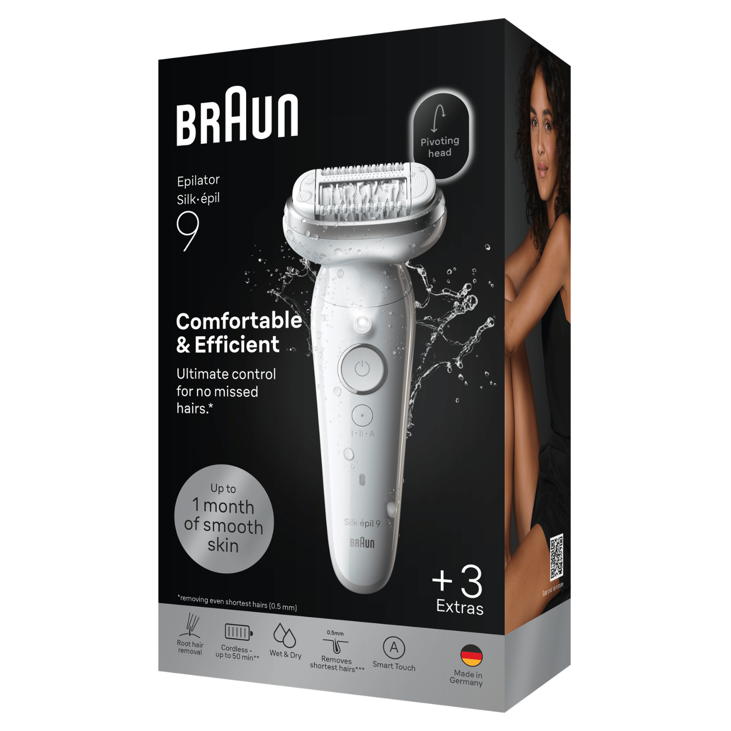 Depiladora Braun Silk-épil 9 con cabezal pivotante para piel suave.