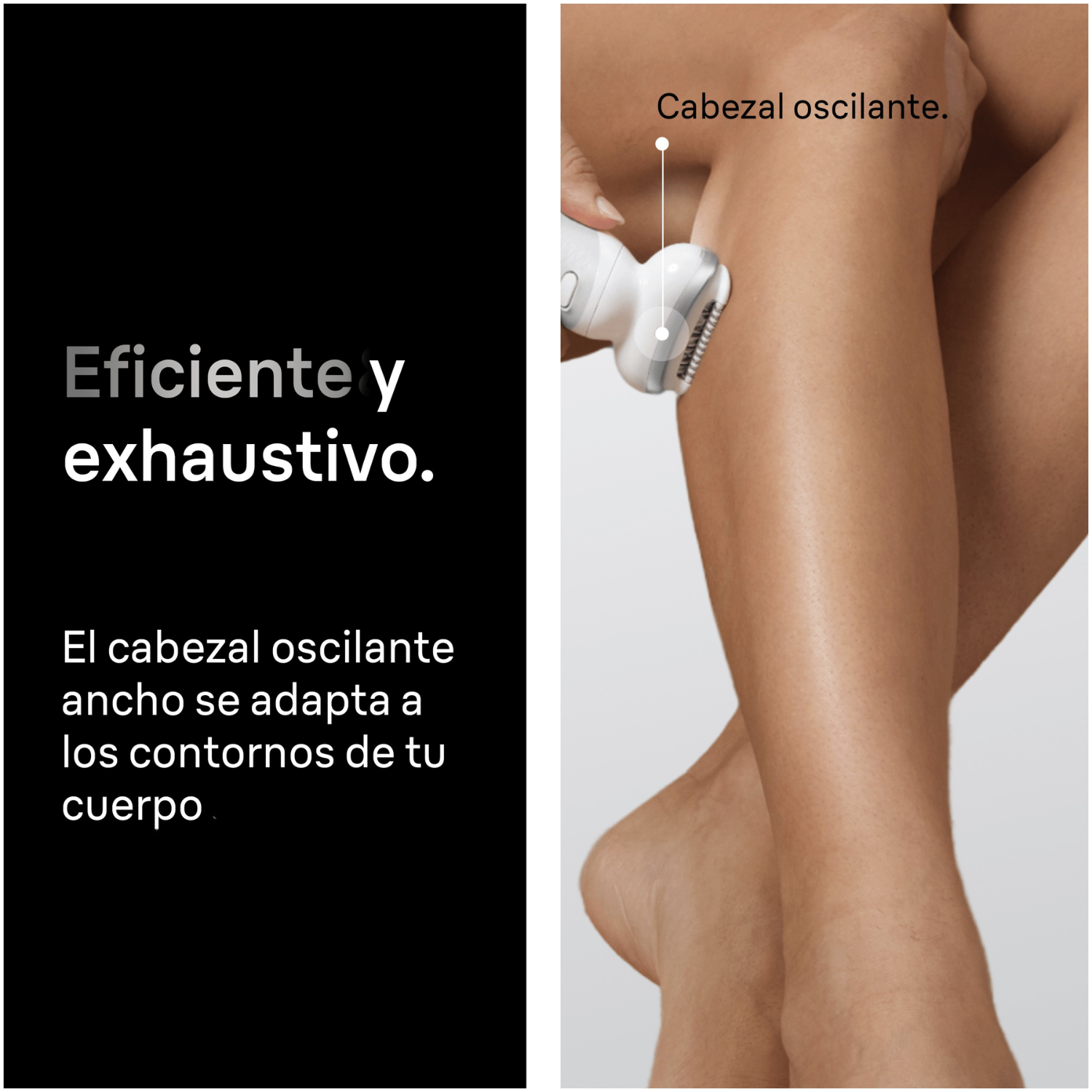 Eficiente y exhaustivo. El cabezal oscilante ancho se adapta a los contornos de tu cuerpo. Cabezal oscilante.