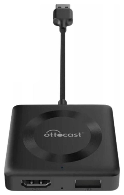 Czarny adapter Ottocast z portami HDMI i USB.