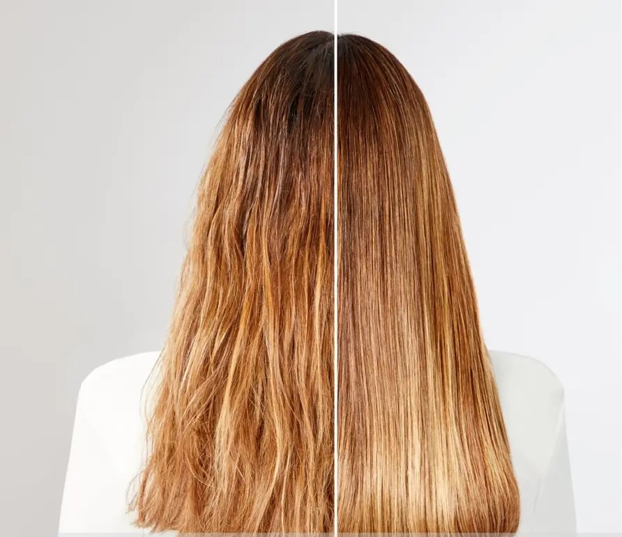 Porównanie włosów przed i po: puszące się kontra gładkie.