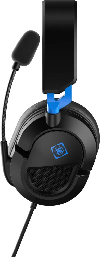 Cuffie nere con microfono e accento blu.
