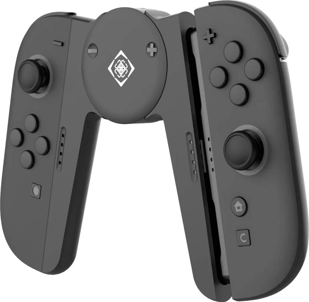 Une manette de jeu noire avec deux joysticks, des boutons et un logo.