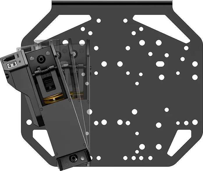 Cadre en métal noir avec une boîte noire pivotante dotée d'un port USB.