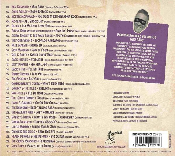 Ein CD-Cover mit einer Titelliste und Text über die Phantom Rockers.