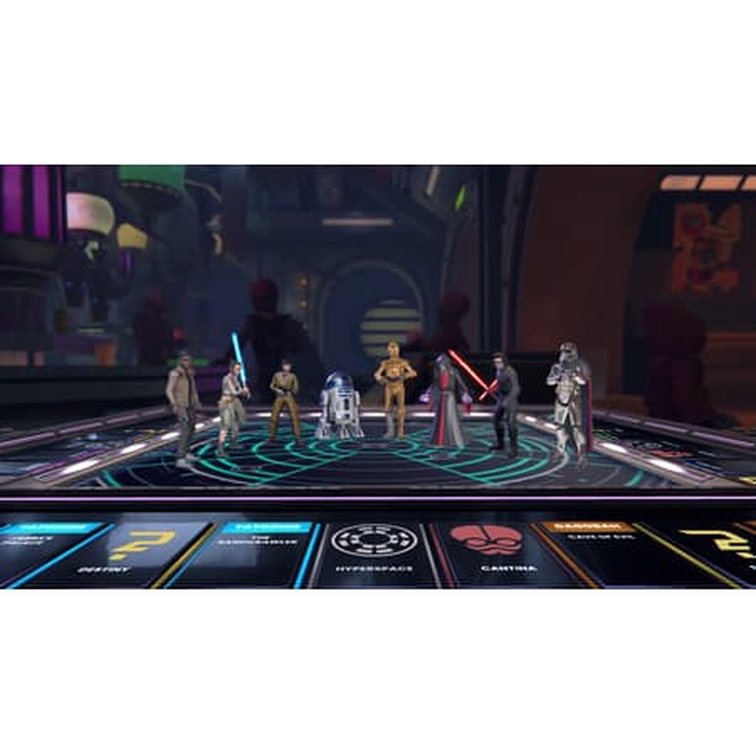 Star Wars-personages op een bord met speelkaarten.
