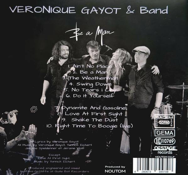 Albumcover mit Bandporträt und Titelliste. Veronique Gayot & Band, Be a Man.