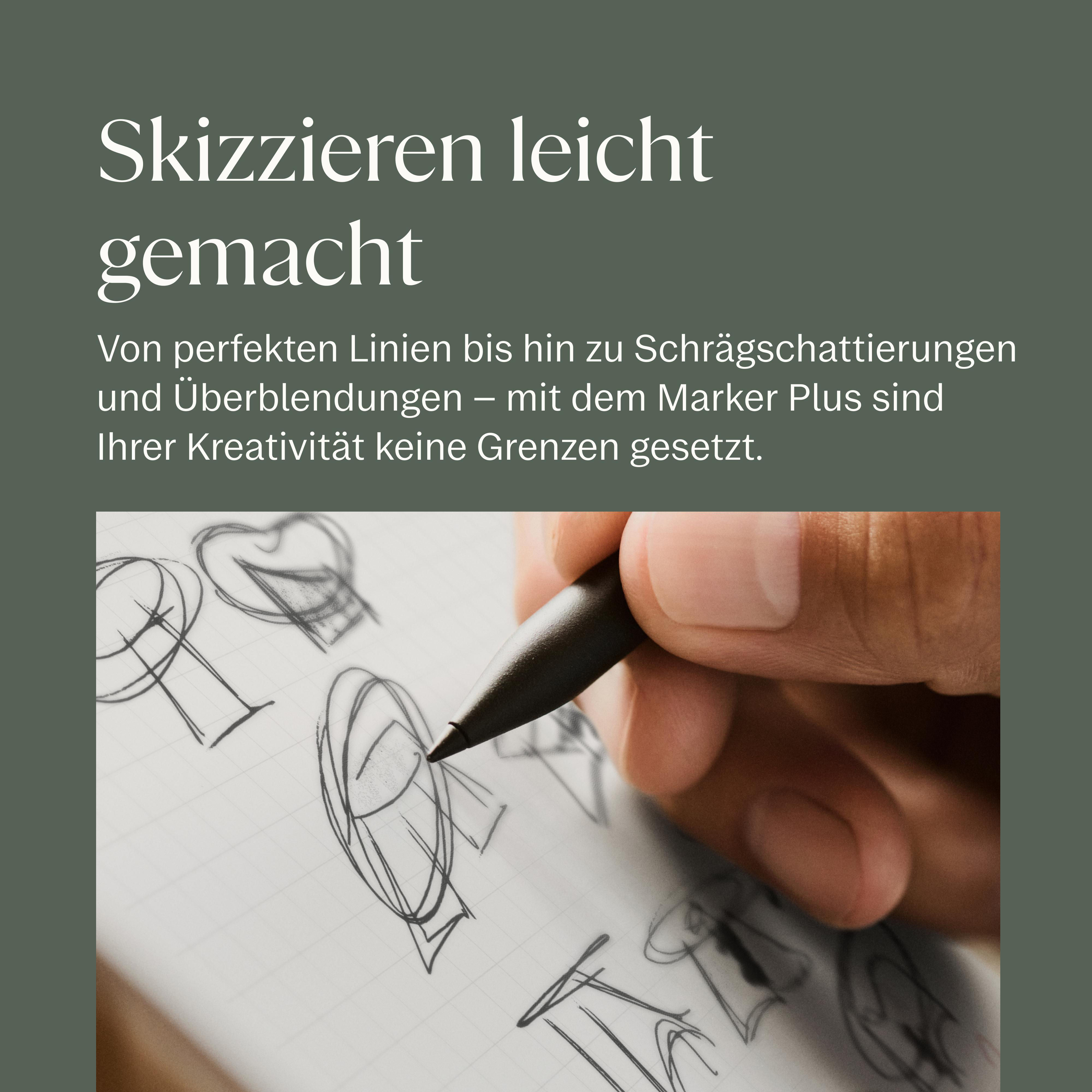 Hand skizziert mit Marker auf kariertem Papier. Text über Kreativität.