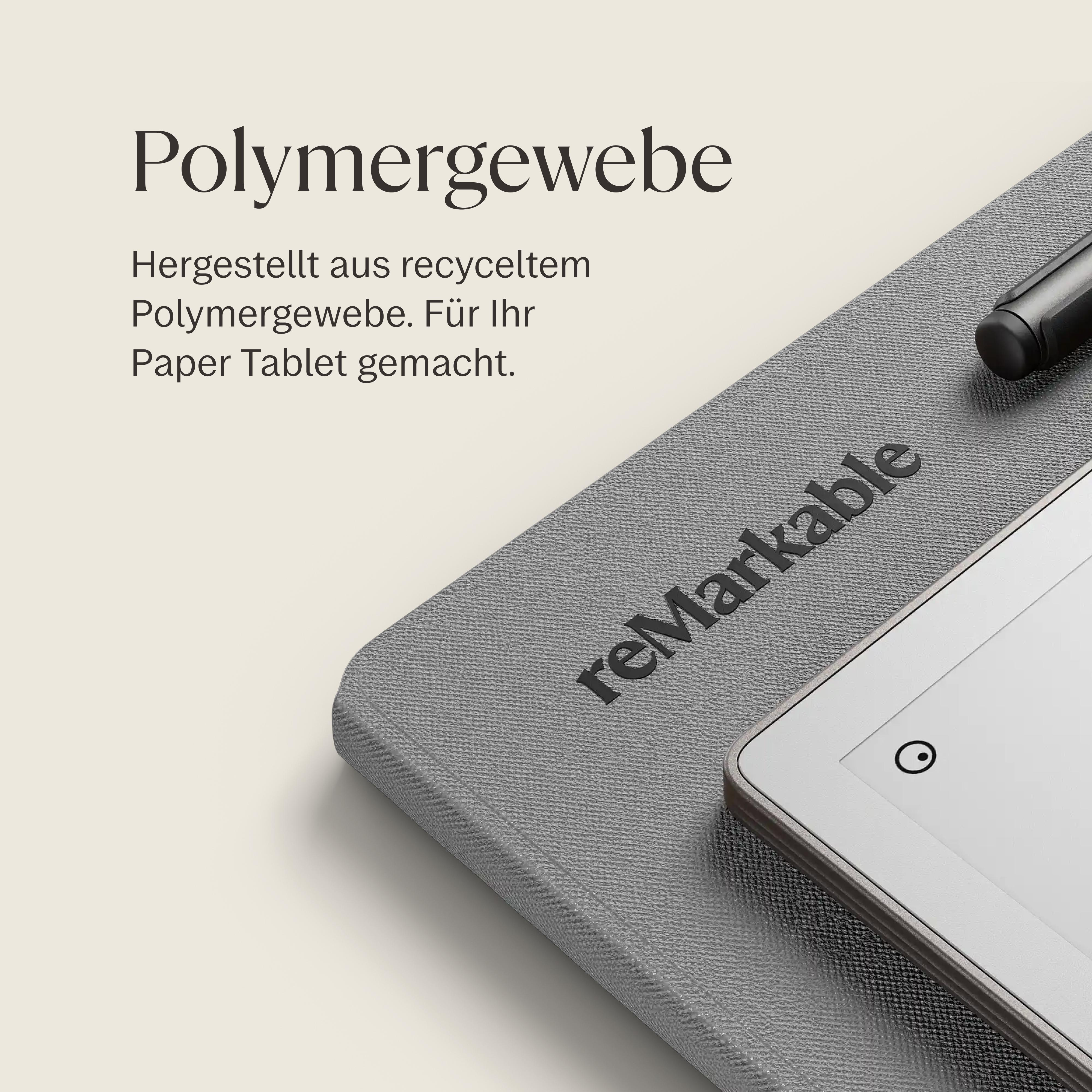 Ein graues Case mit "reMarkable" Schriftzug liegt auf einem hellen Untergrund.