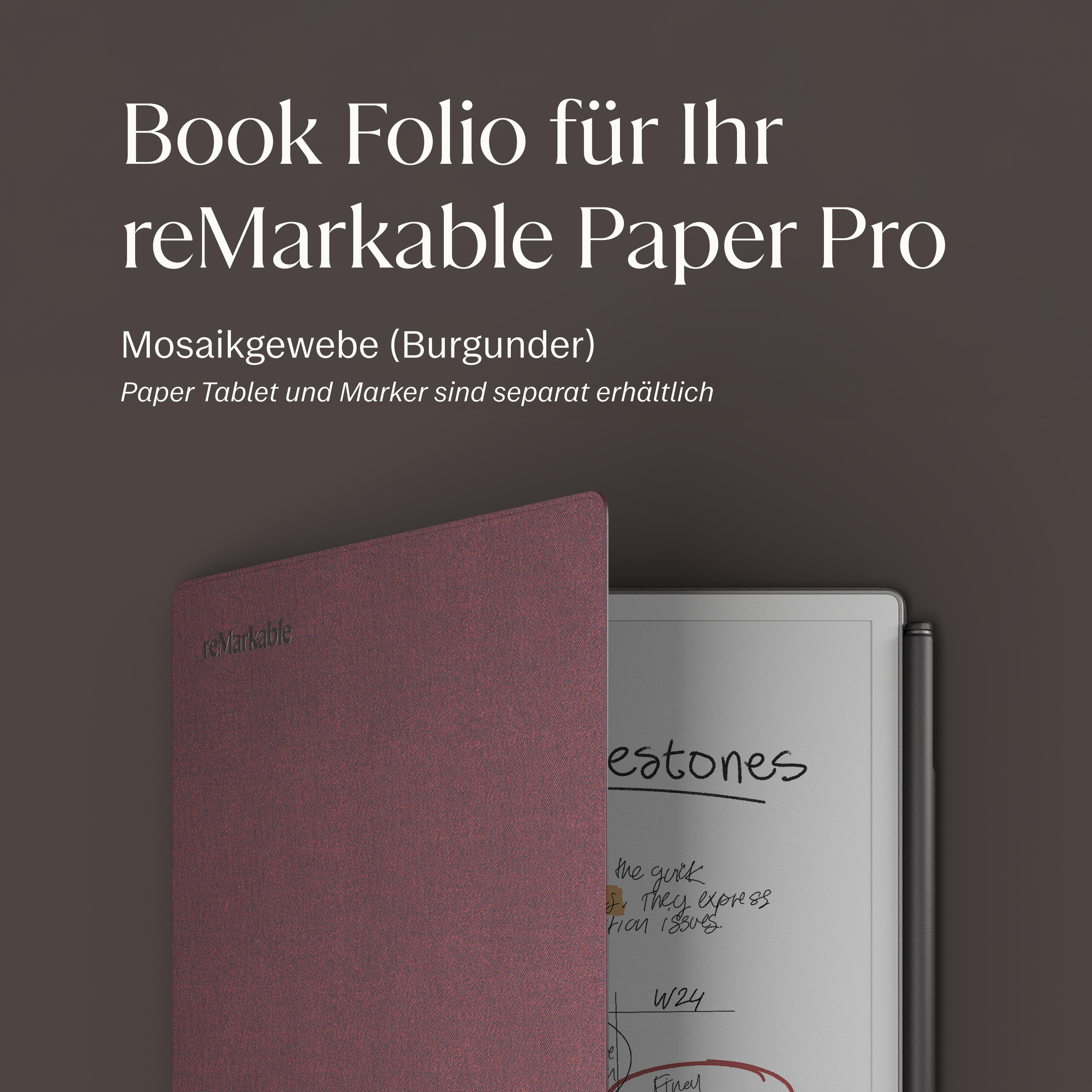 Ein burgunderfarbenes Buch-Folio mit Stoffstruktur für ein reMarkable Paper Pro.