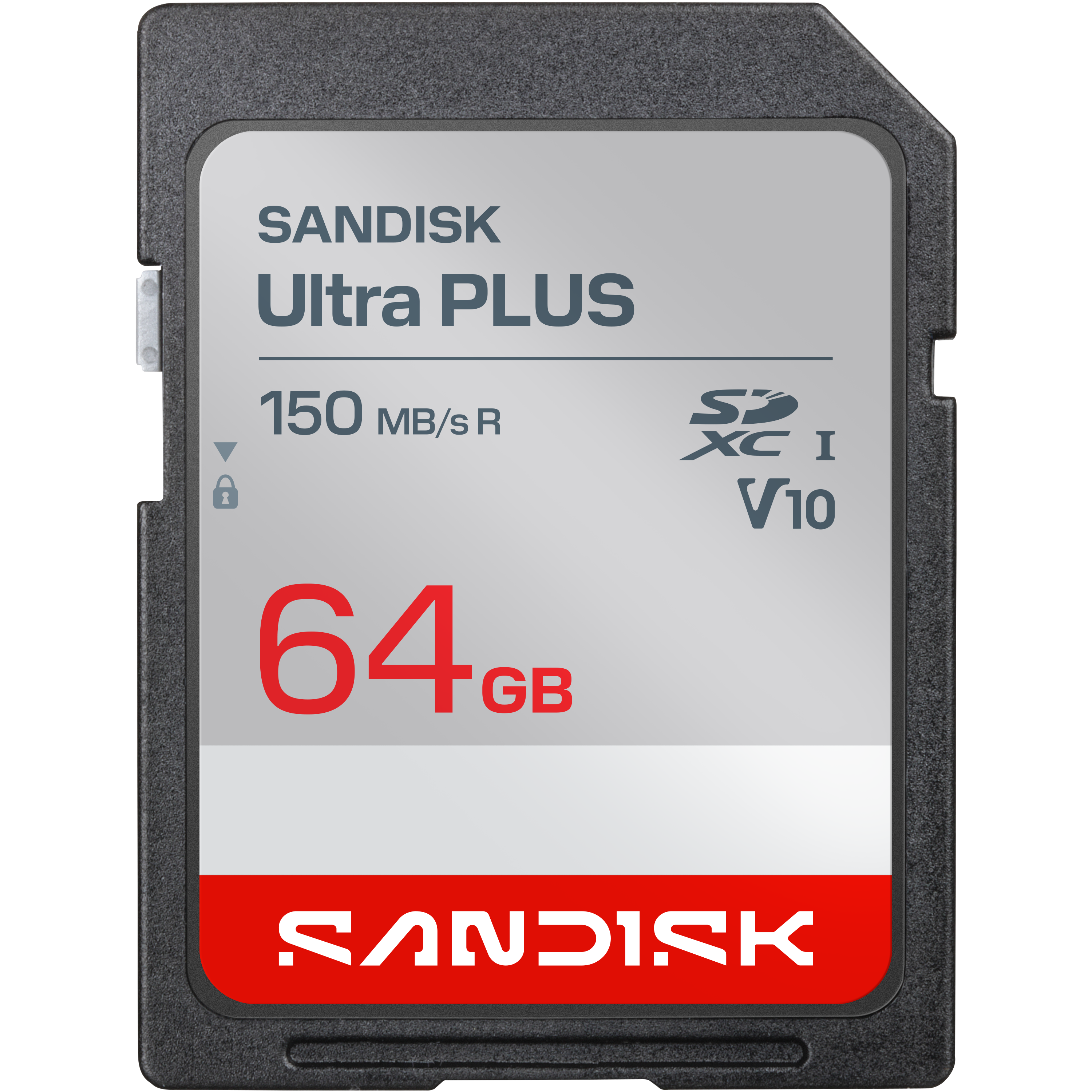 Sandisk Ultra Plus 64GB SDXC Speicherkarte mit 150 MB/s Lesegeschwindigkeit.