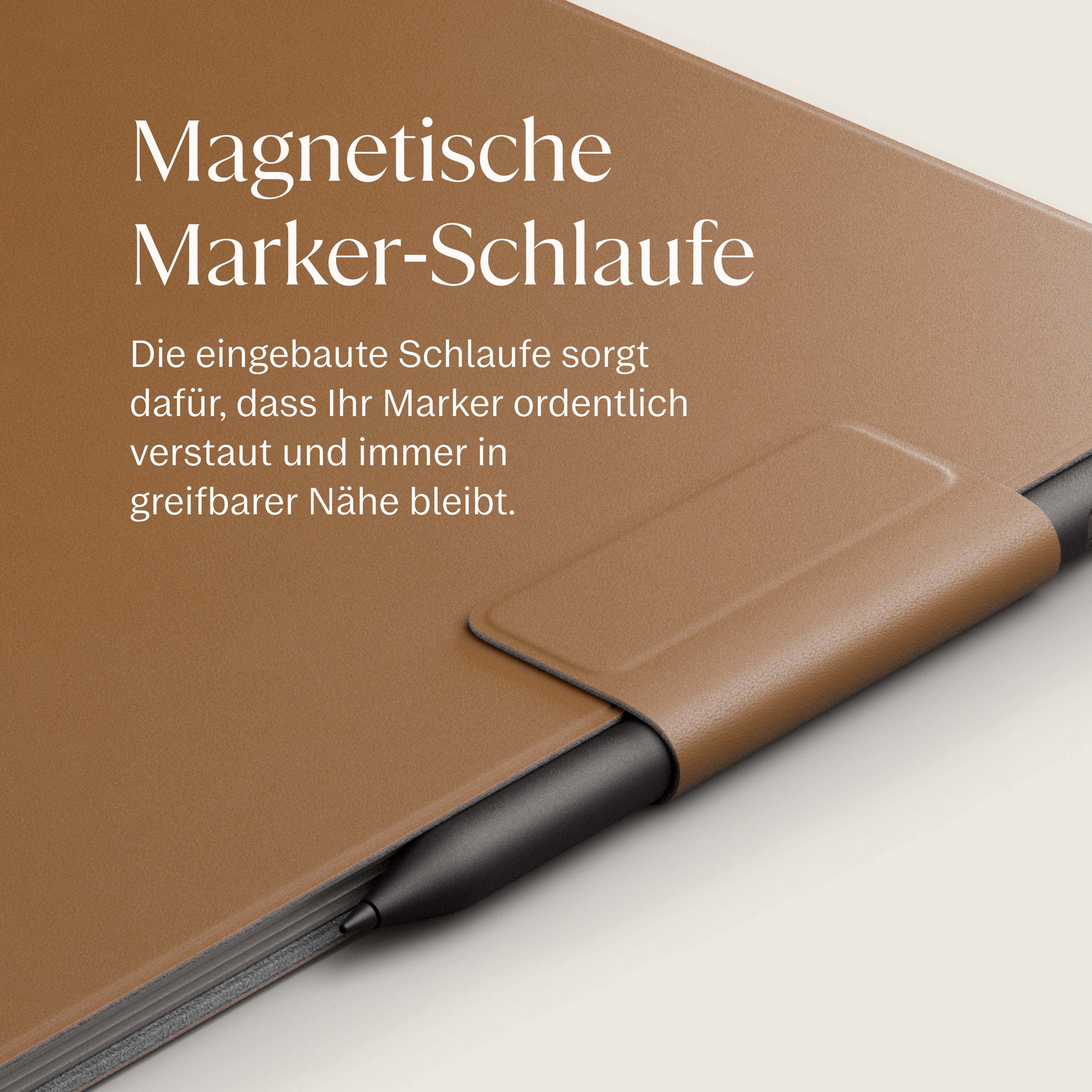 Braune Hülle mit integrierter Schlaufe für einen Stift.