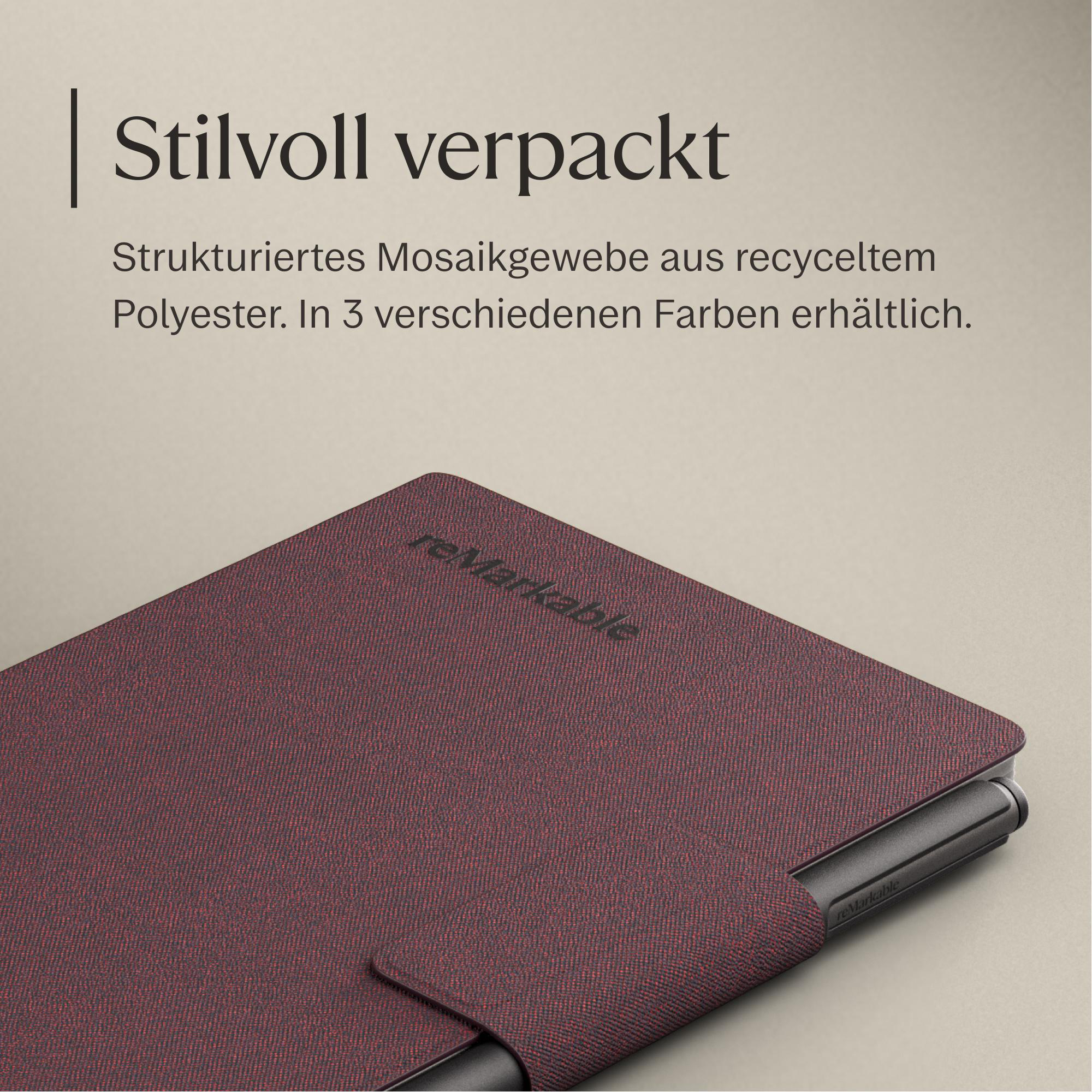 Rotes Textil-Case für ein Tablet, mit Logo.
