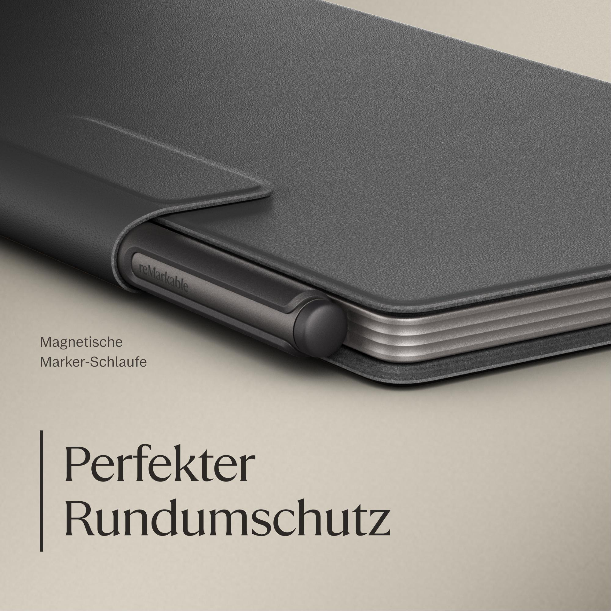 Grauer Bezug mit Magnetlasche für Stift, "Perfekter Rundumschutz".