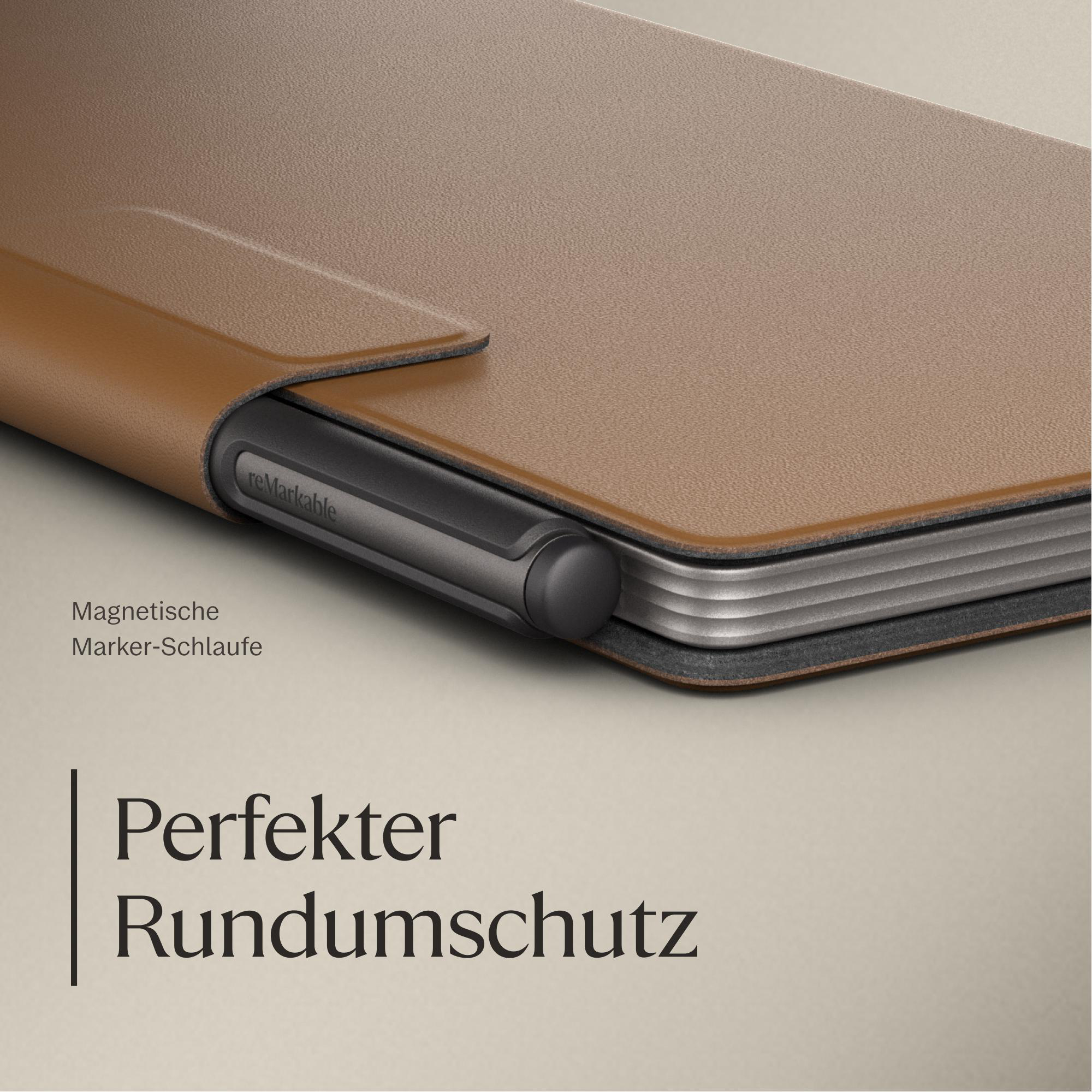 Braunes Lederetui mit Stifthalter und Text. Perfekter Rundumschutz.