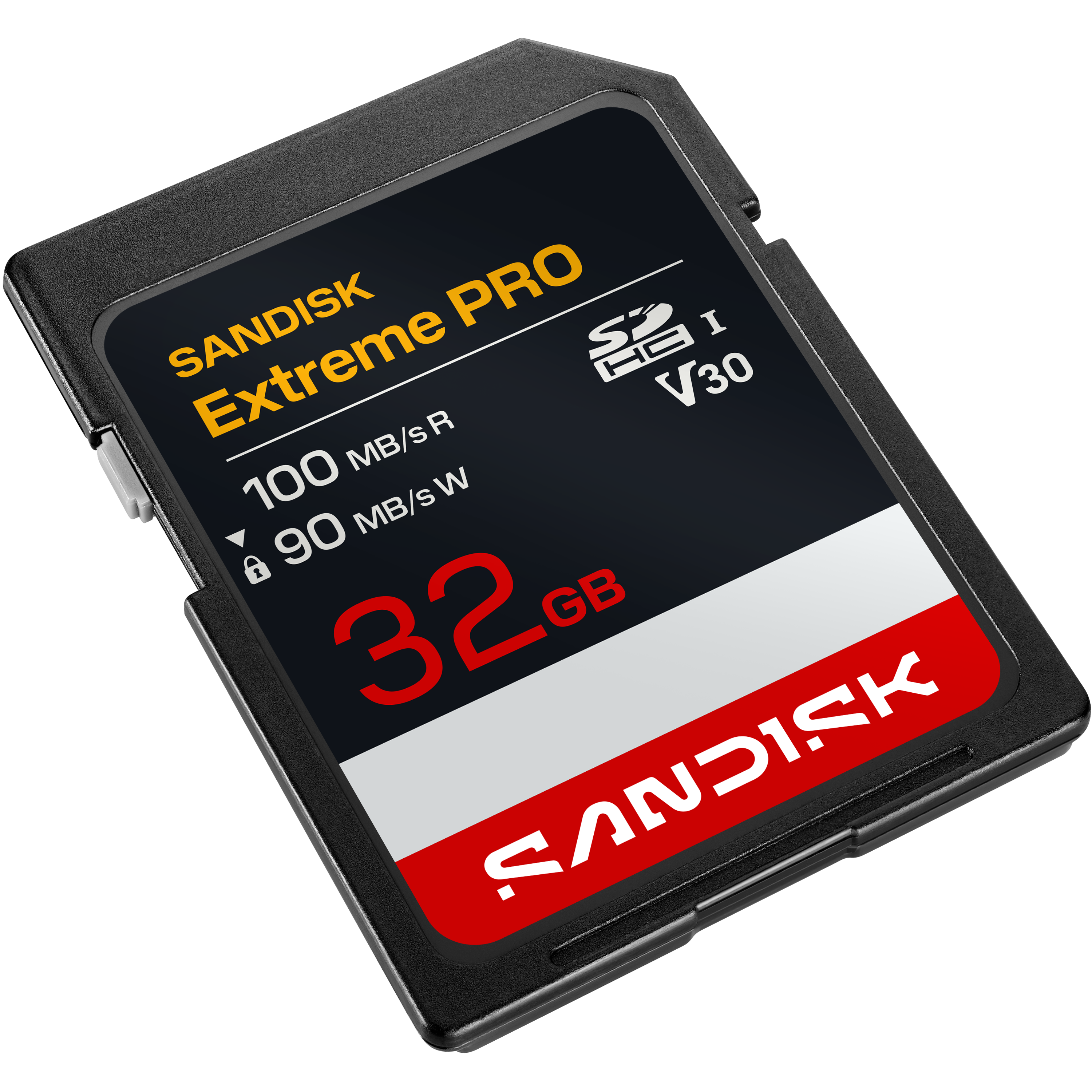 Sandisk Extreme PRO 32GB SDHC Karte mit roten und weißen Schriftzügen.
