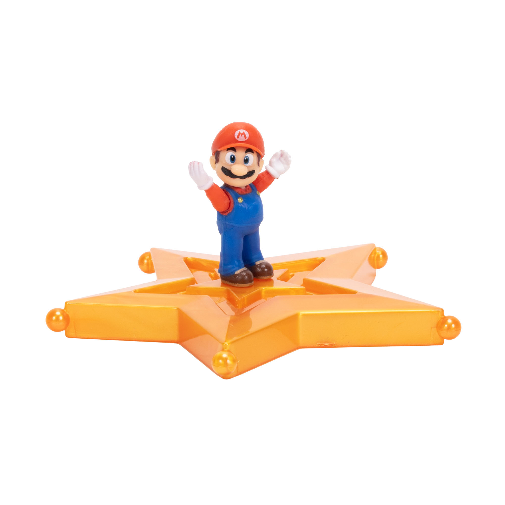 Mario-Figur auf einem goldenen Stern mit weißen Kugeln an den Spitzen.
