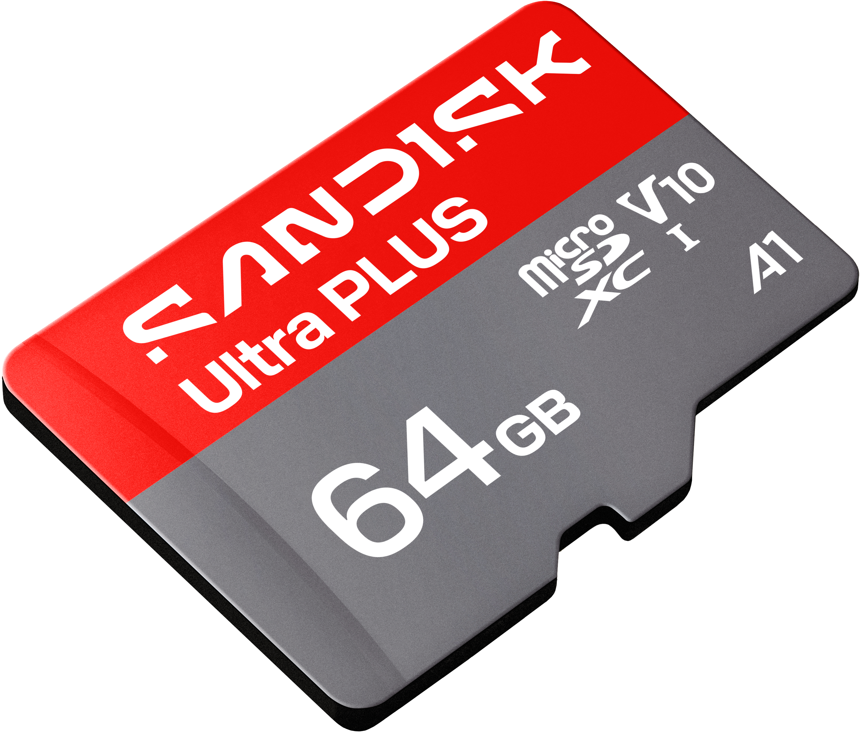 SanDisk Ultra Plus 64GB microSDXC Speicherkarte mit V10 & A1 Klassifizierung.