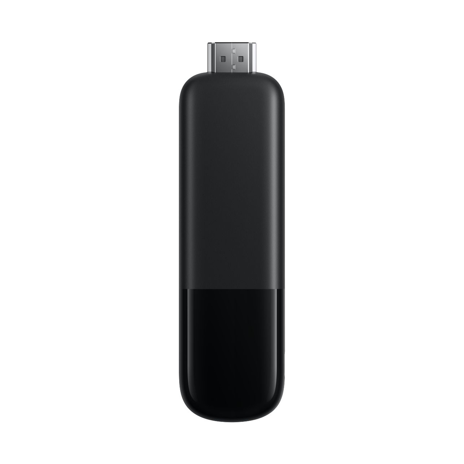 Un bastoncino di streaming HDMI nero su sfondo bianco.