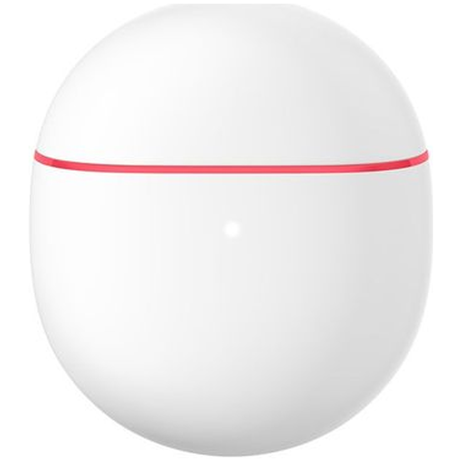 Une capsule blanche en forme d'œuf avec une fine bande rouge au milieu.