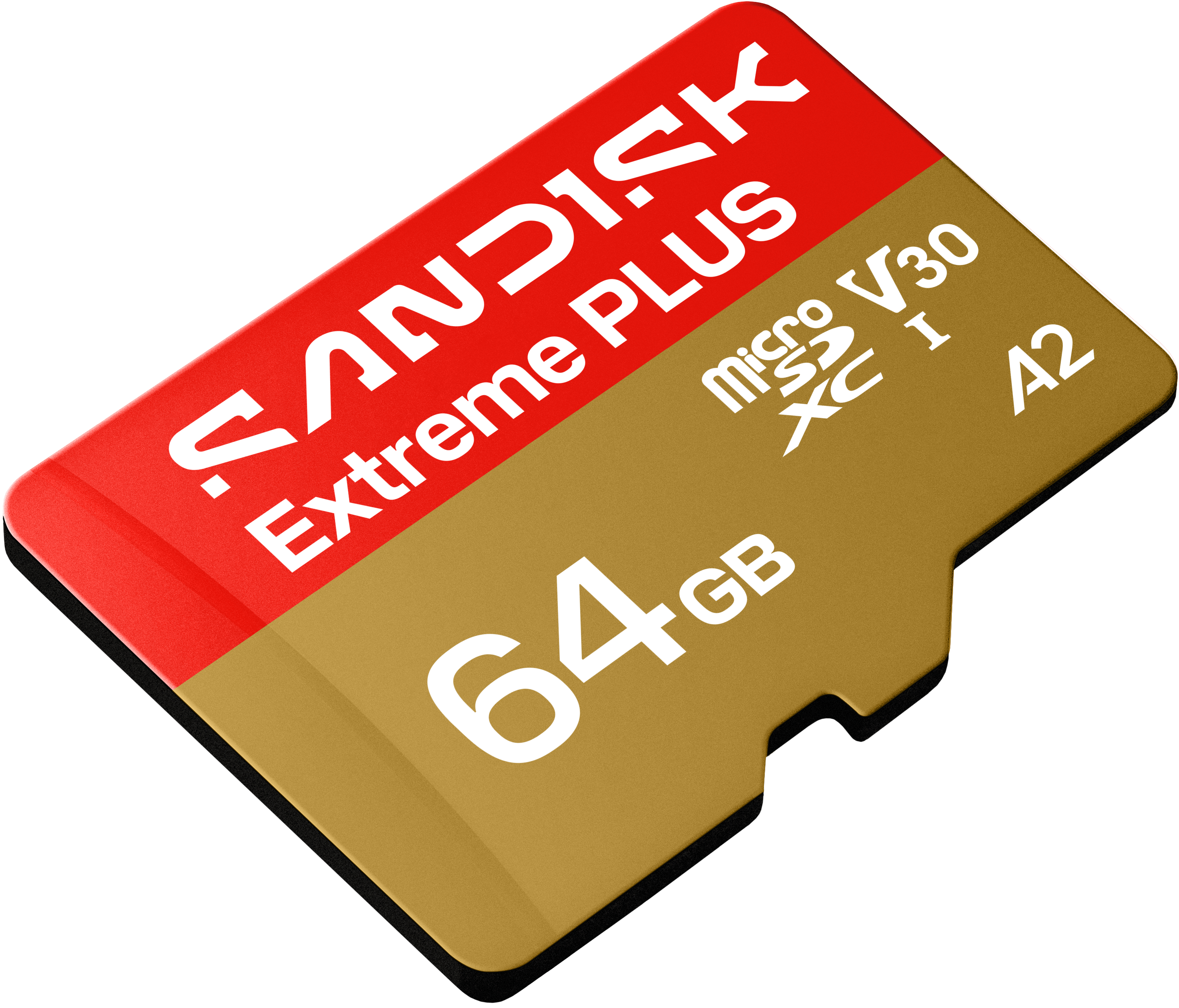 Goldene MicroSDXC-Karte mit 64GB, rot-gold, Sandisk Extreme Plus