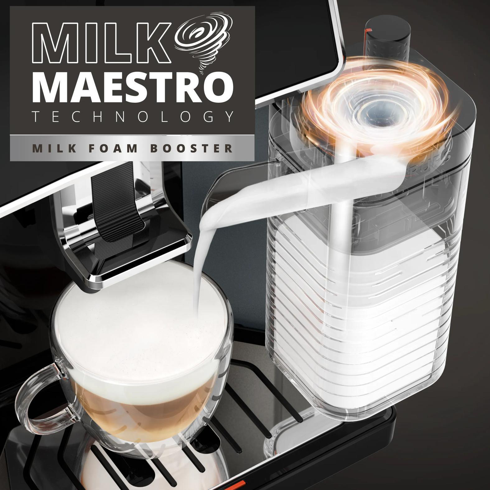 Milch Maestro Technologie: Milch wird in eine Tasse geschäumt.