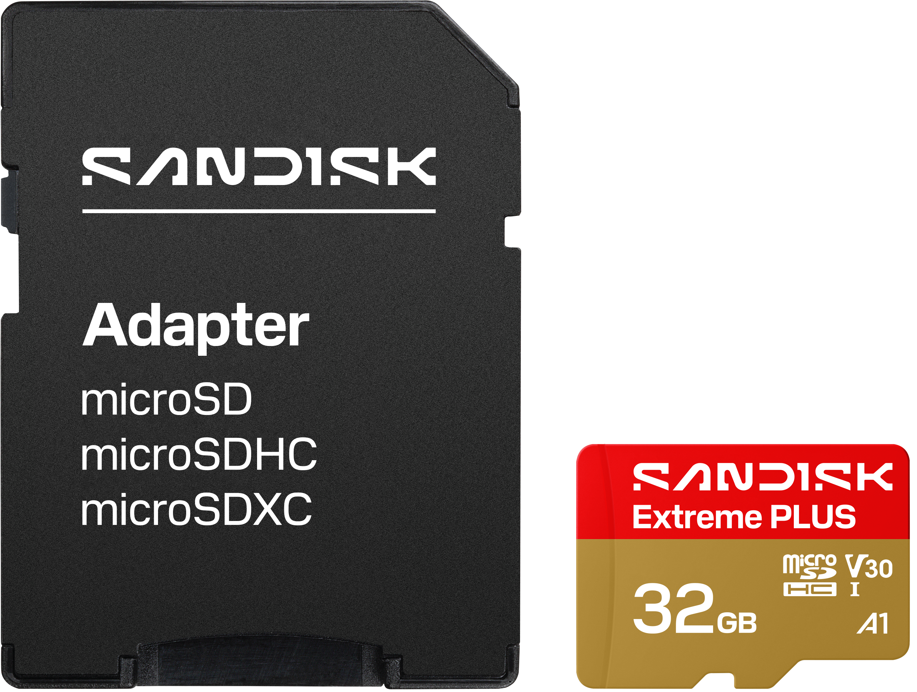 Ein Sandisk microSD-Adapter und eine 32GB microSD-Karte.