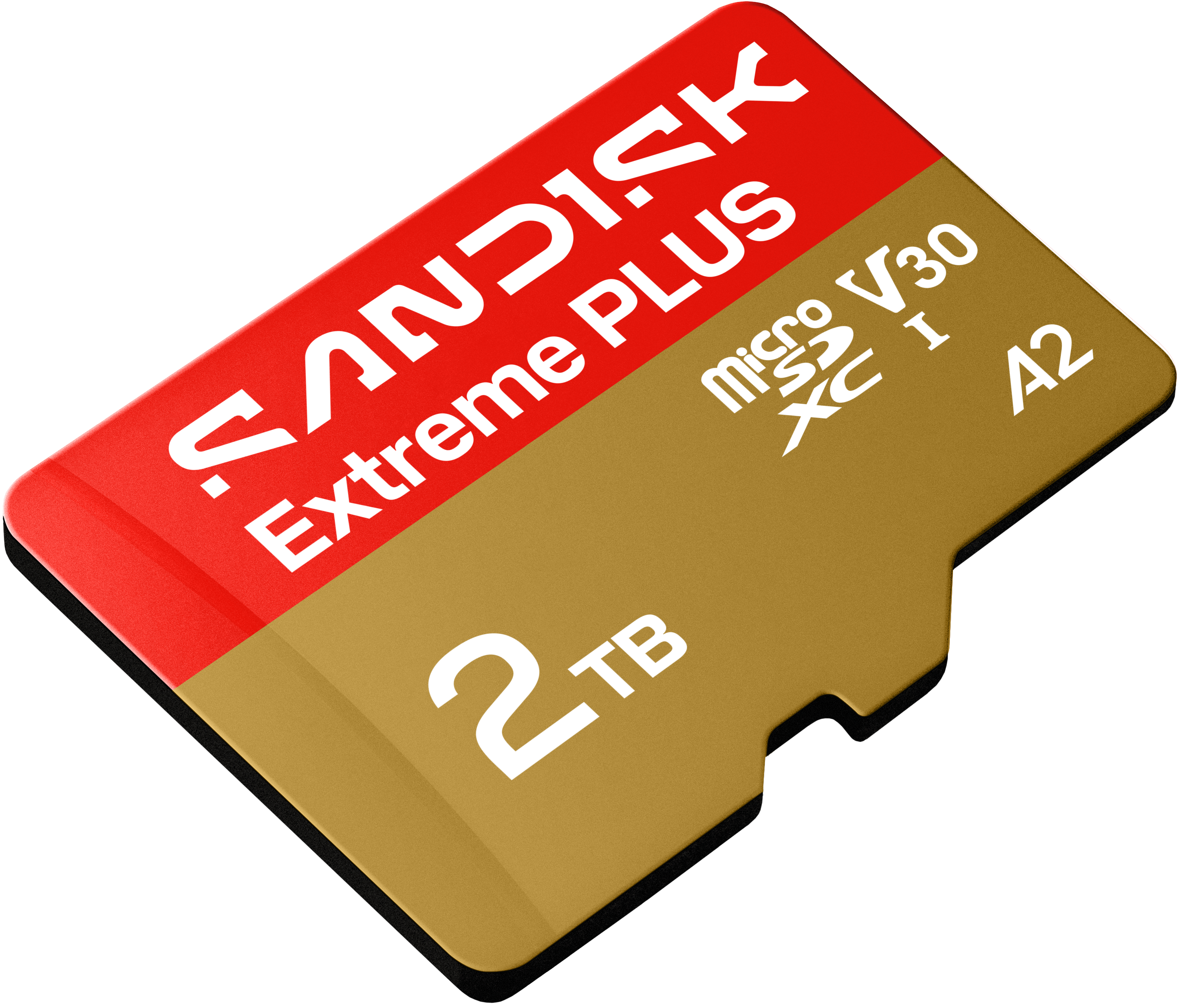 Sandisk Extreme Plus 2TB MicroSDXC Karte mit V30 und A2 Kennzeichnung.