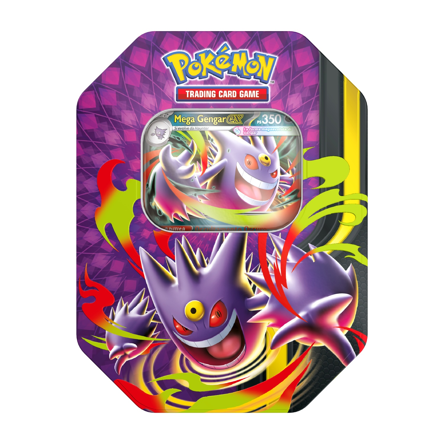 Latta GCC Pokémon con Mega Gengar e grafica a fiamme.