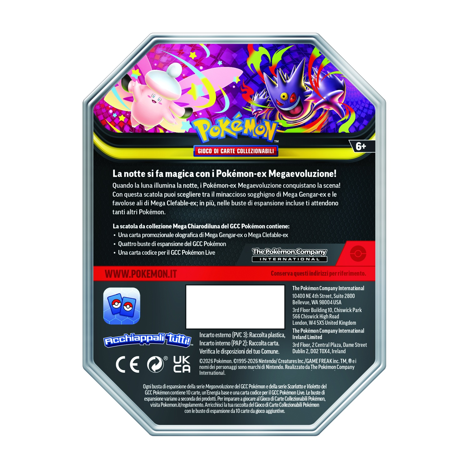 Box da collezione Pokémon Mega Gengar-ex e Mega Clefable-ex con carte e accessori.
