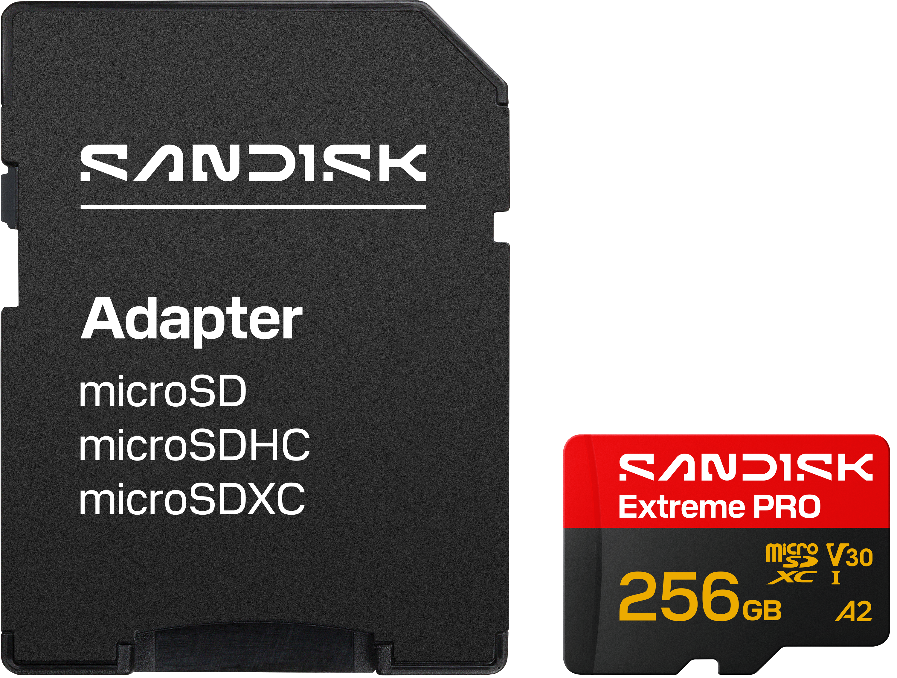 Sandisk Adapter und eine 256GB microSDXC Speicherkarte.