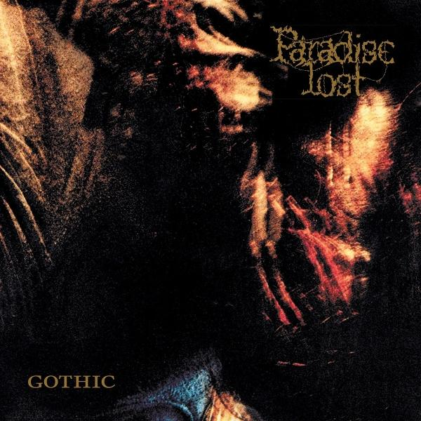 Abstrakte Kunst mit "Paradise Lost" und "GOTHIC" Schriftzug. Dunkel, unheimlich.