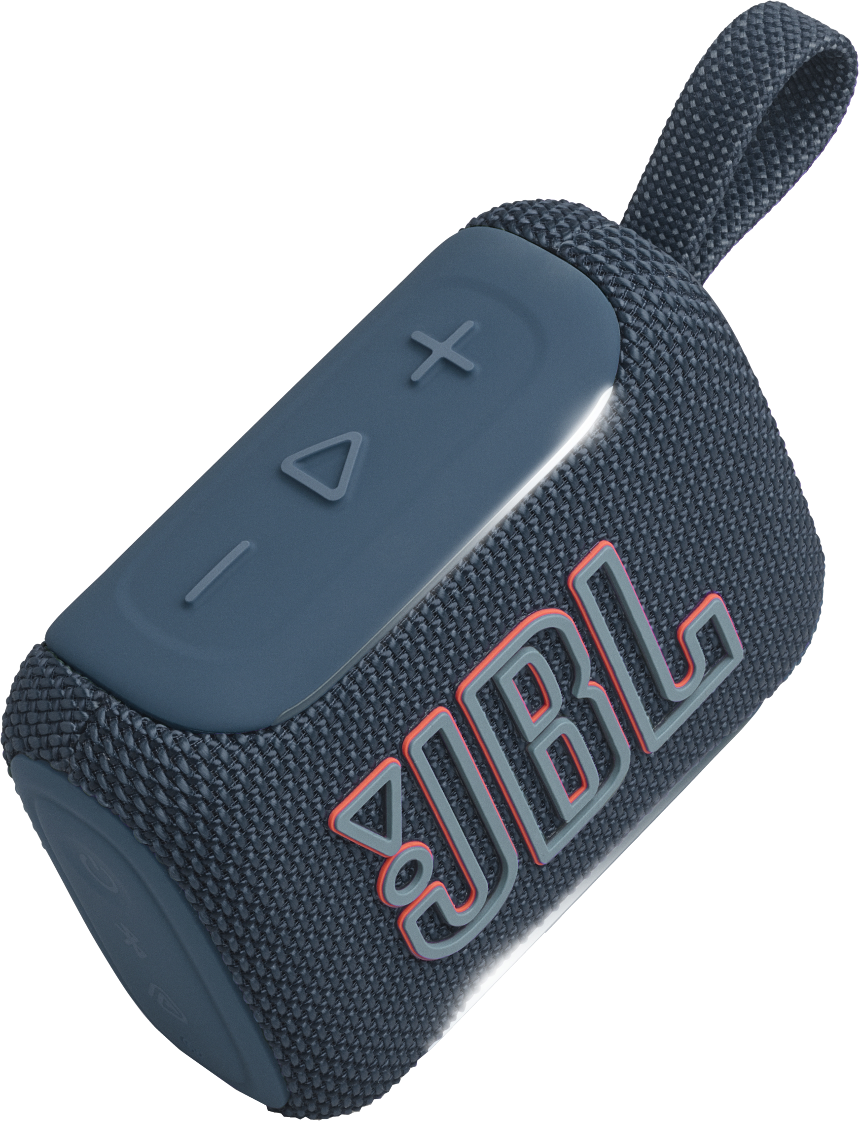 Altoparlante JBL blu con laccetto e pulsanti.