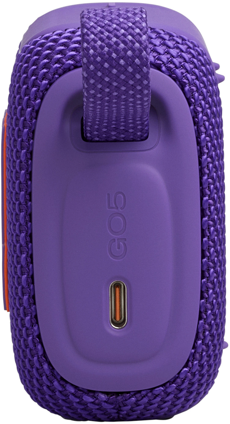 Altoparlante viola con cinturino e porta USB-C.