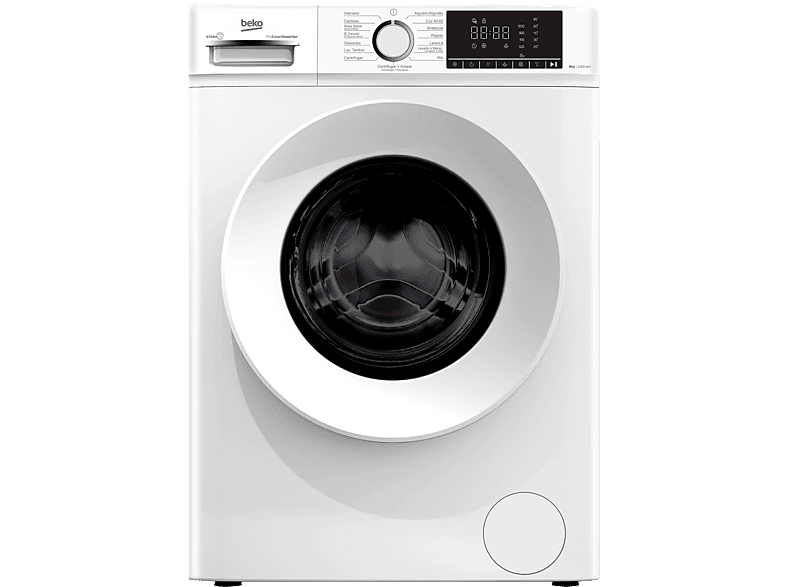 Lavadora carga frontal - Beko B1XW862WSPT, 8 kg, 1200 rpm, 15 Programas, SteamCure™, Blanco