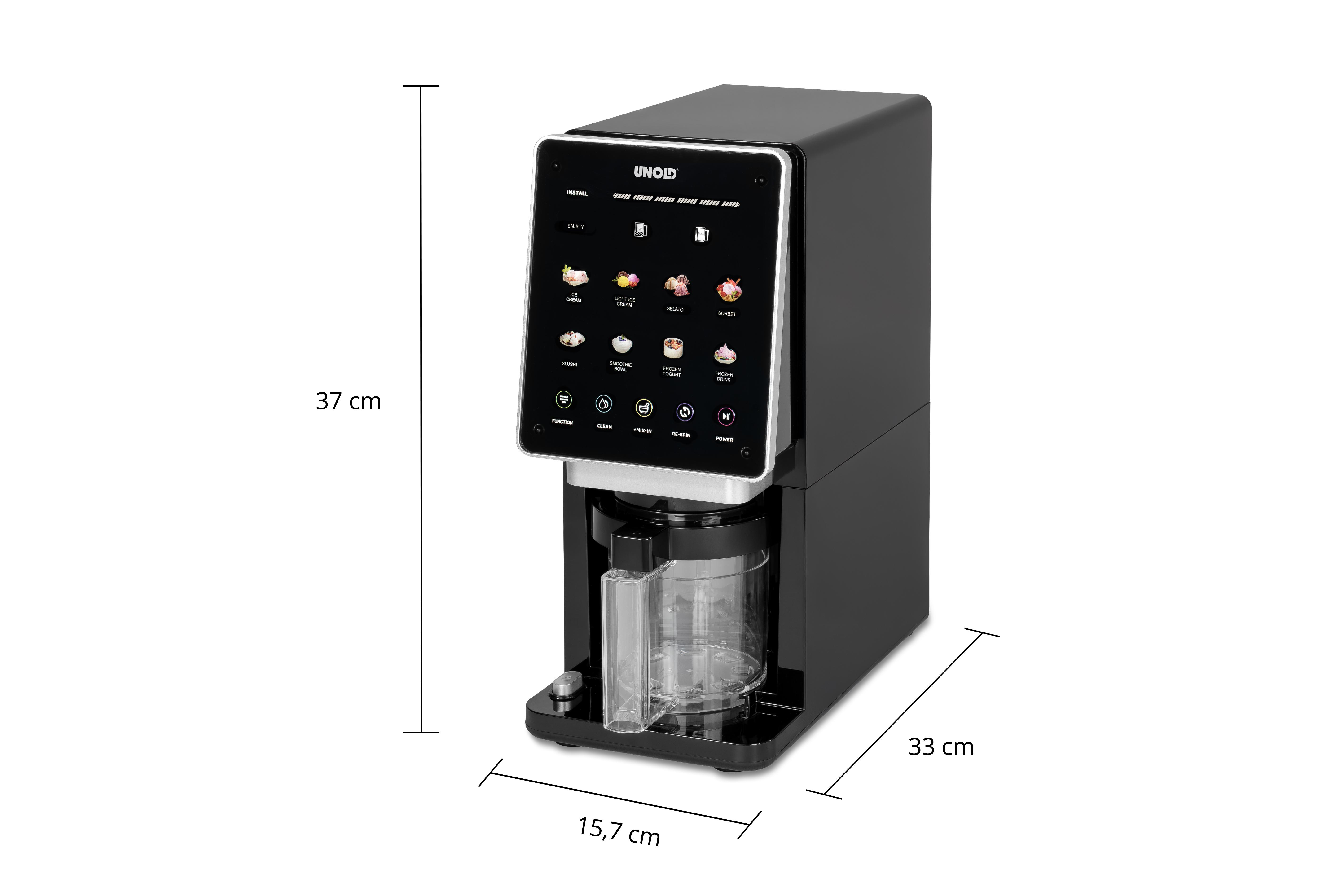 Schwarze Eismaschine mit Touchscreen für Eis, Sorbet, Slush und mehr.