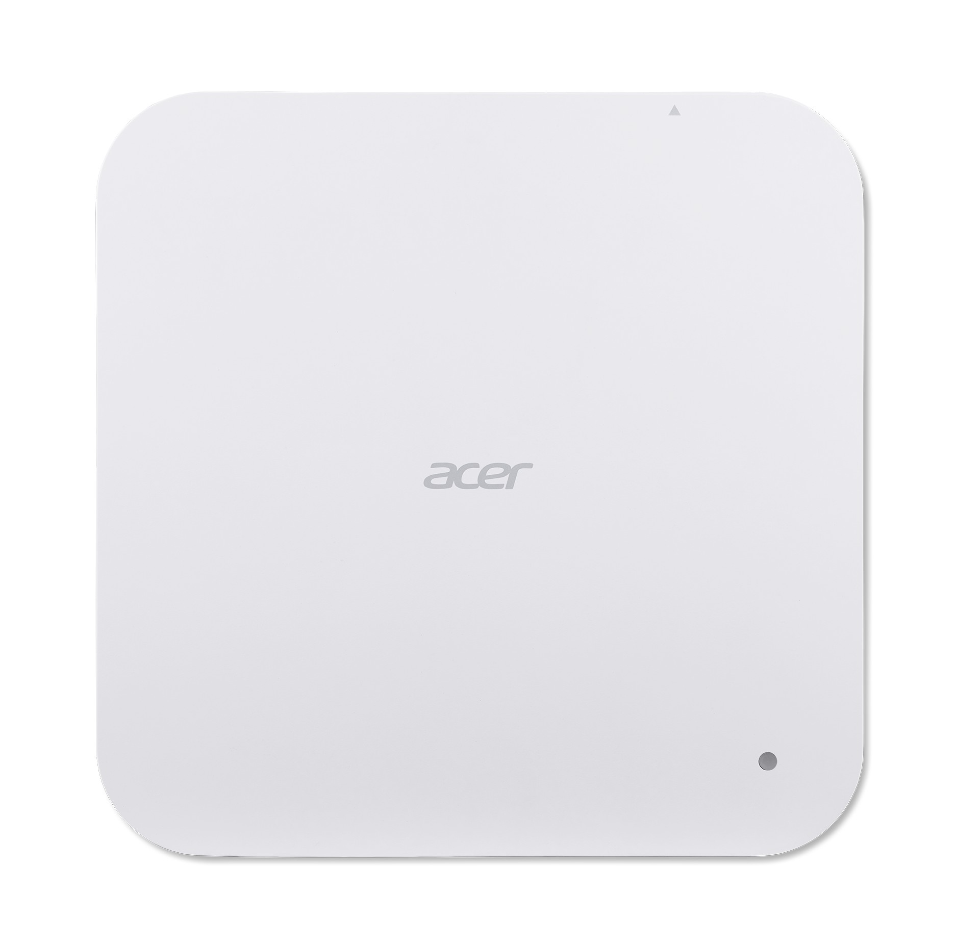 Egy fehér Acer készülék lekerekített sarkokkal és egy kis szürke pöttyel.