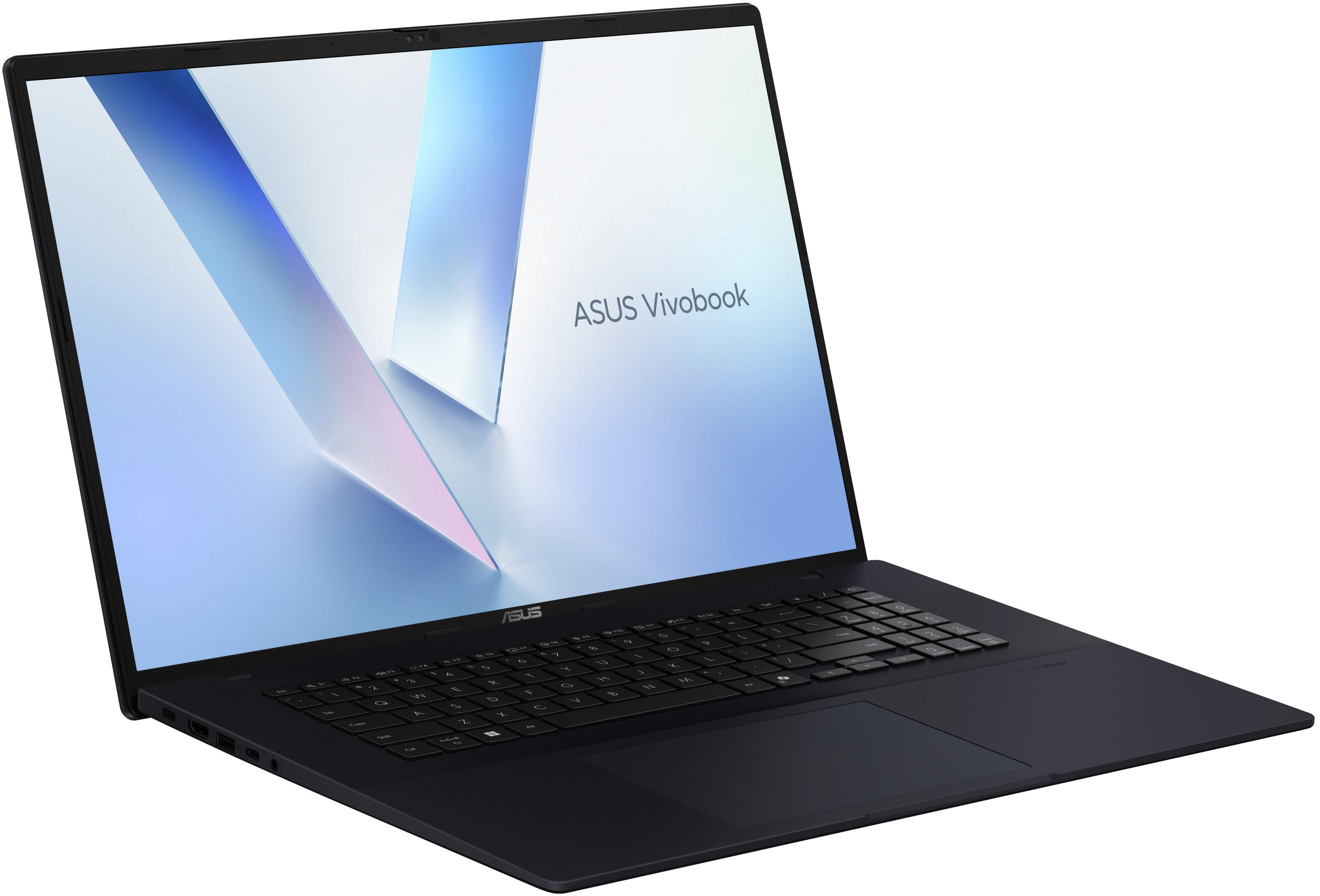 Fekete ASUS Vivobook laptop világító billentyűzettel és touchpad-dal.
