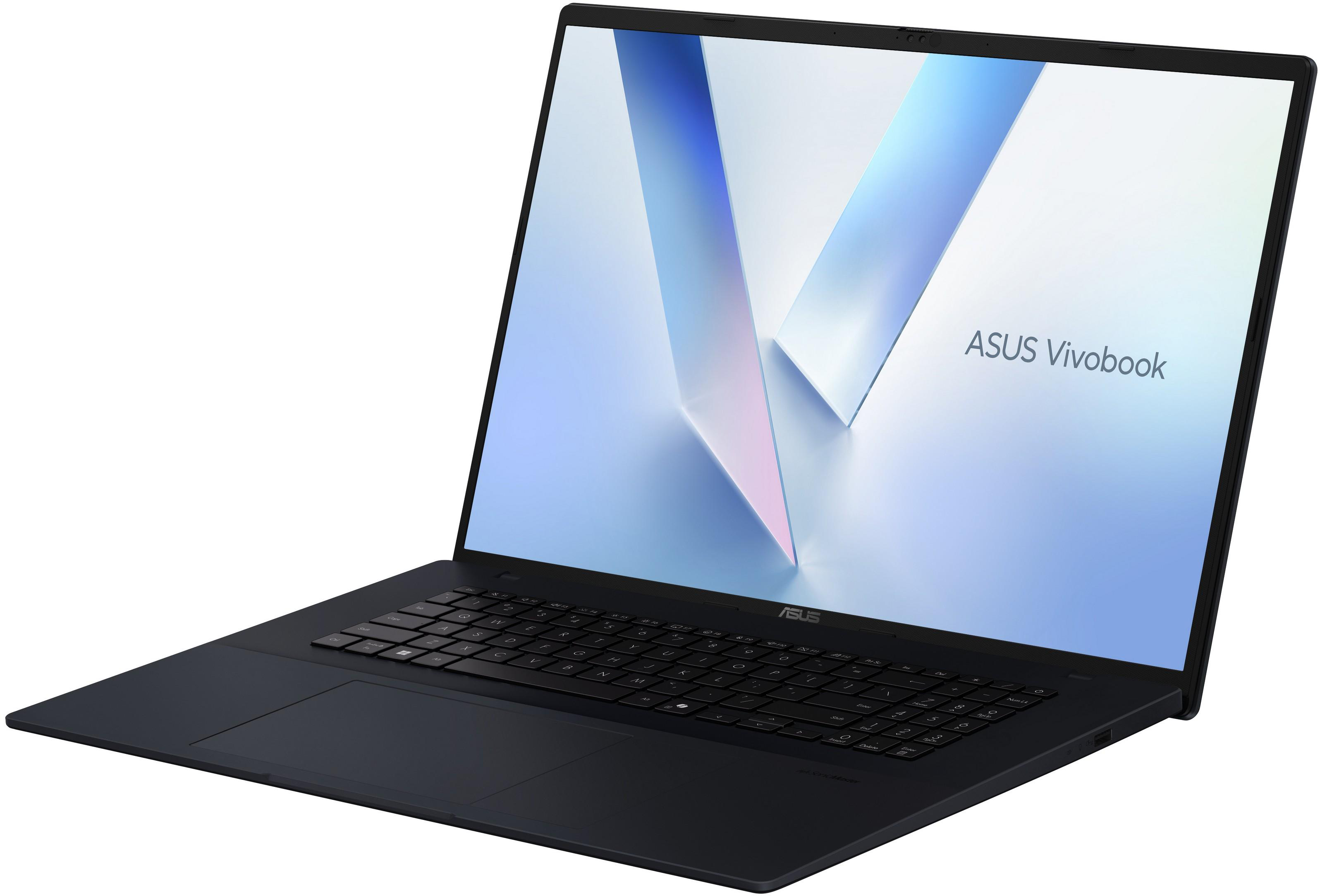 Sötétkék ASUS Vivobook laptop billentyűzettel és érintőpaddal, fehér háttér.