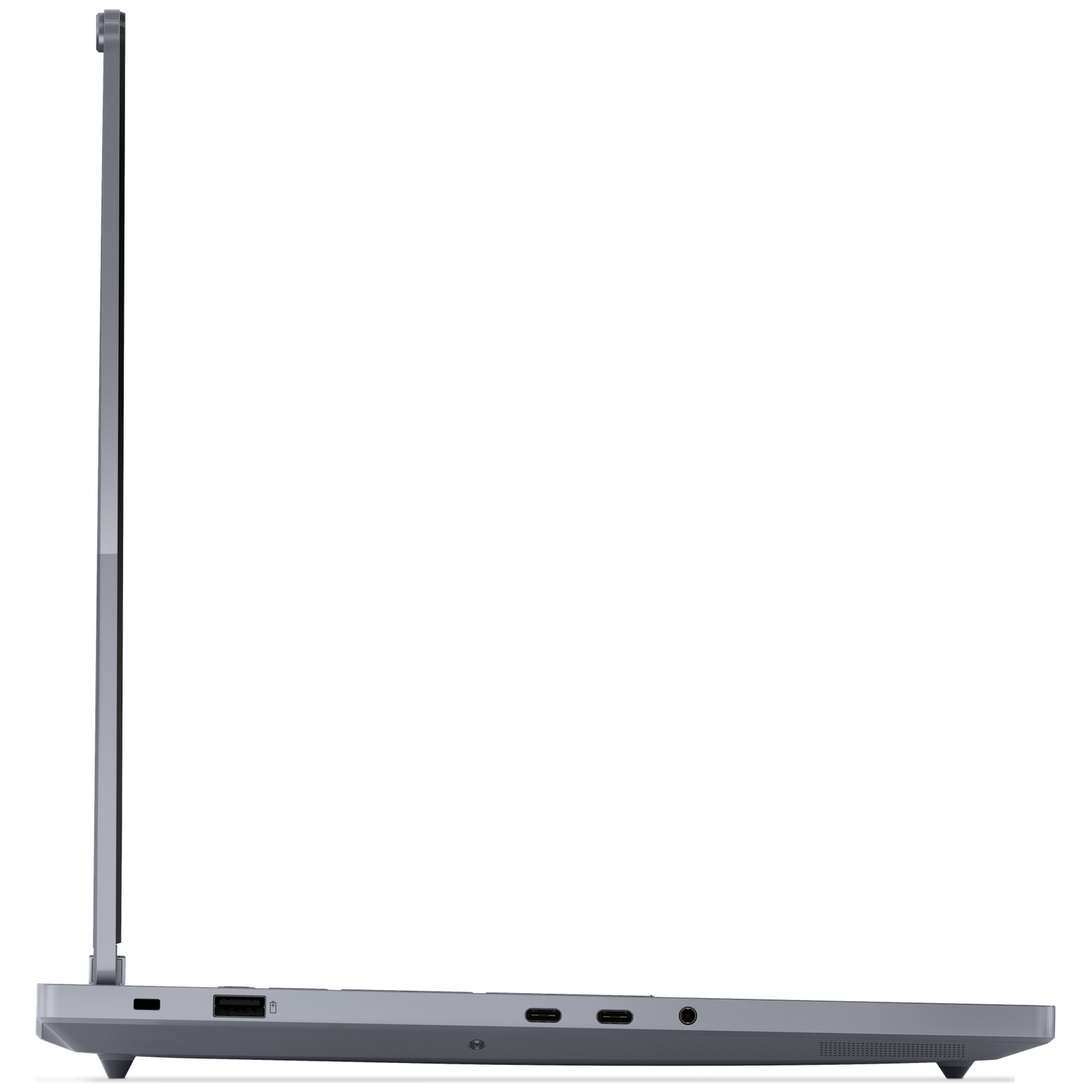 Gray laptop profile showing USB-A, USB-C, HDMI, and headphone jack.