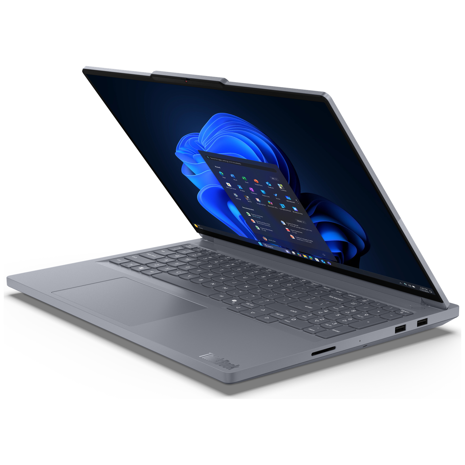 A gray laptop with its screen open, displaying the Windows interface.