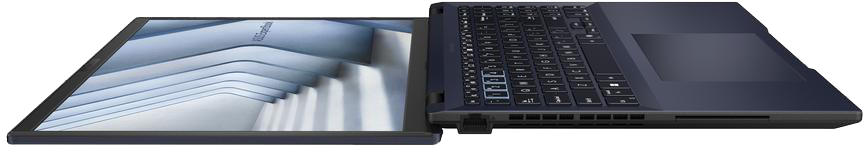 Egy sötétkék laptop két felfelé nyitott képernyővel.