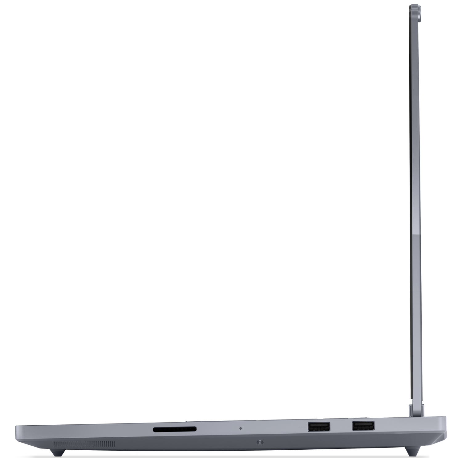 Gray laptop side profile showing ports and vents.