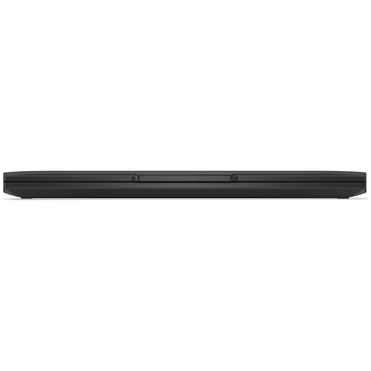 Closed black laptop on a white background, side view.