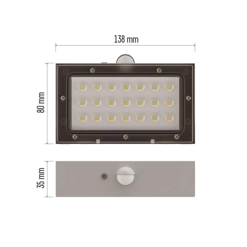 LED-es reflektor, méretek 138x80x35mm, mozgásérzékelővel.