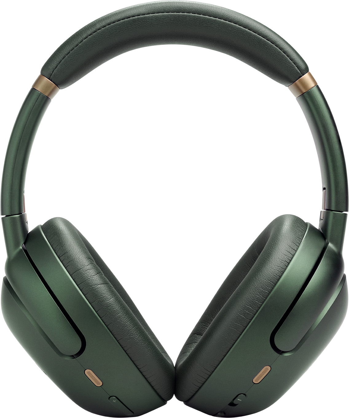 Cuffie circumaurali verde scuro con accenti dorati su sfondo nero.