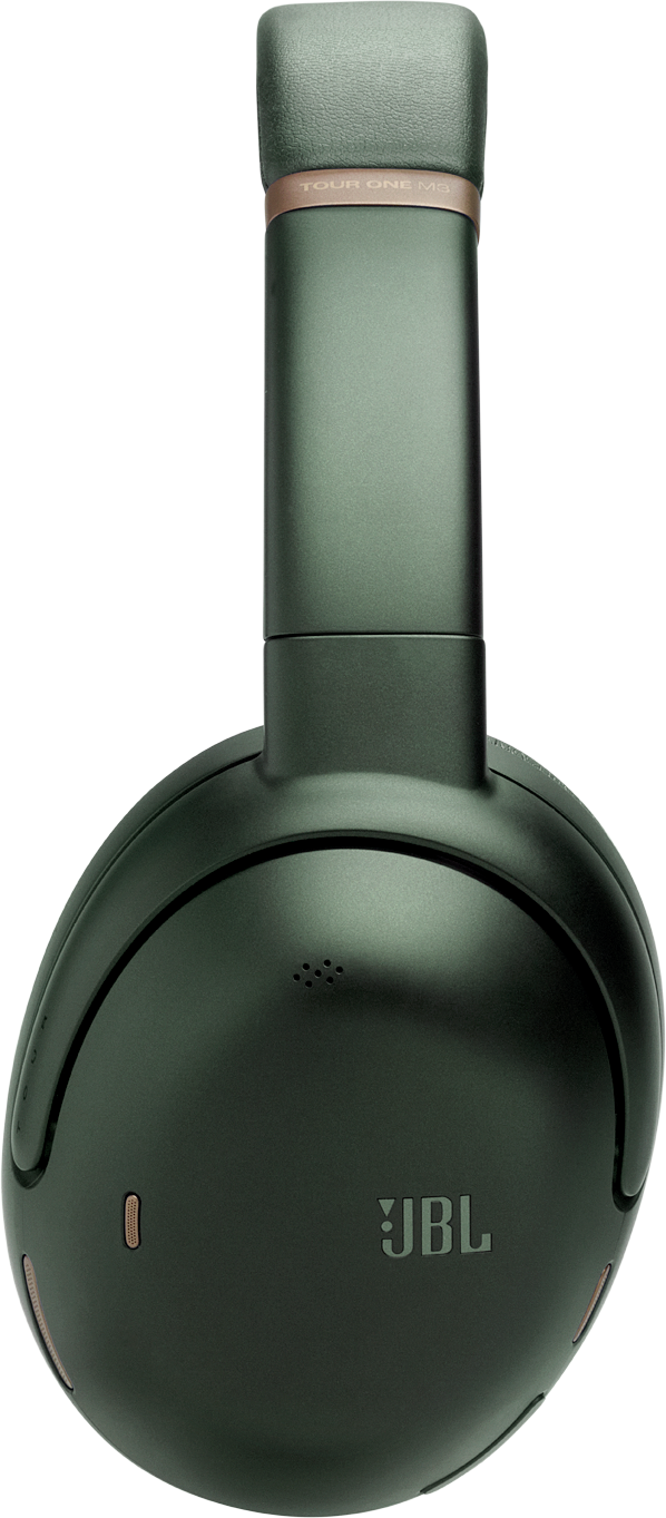 Cuffie JBL verde scuro con fascia argento e scritta TOUR ONE M3.