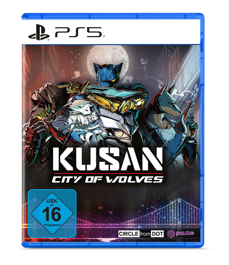 PS5 Spiel "Kusan City of Wolves" Hülle mit anthropomorphen Tieren.